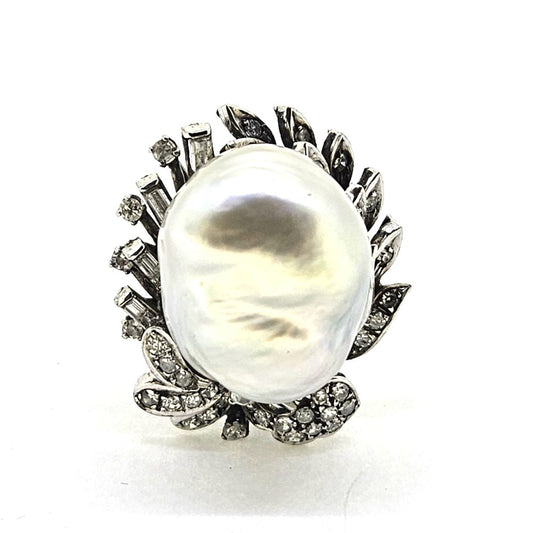 Contemporary South Sea Pearl and Diamond Cluster Dress Ring