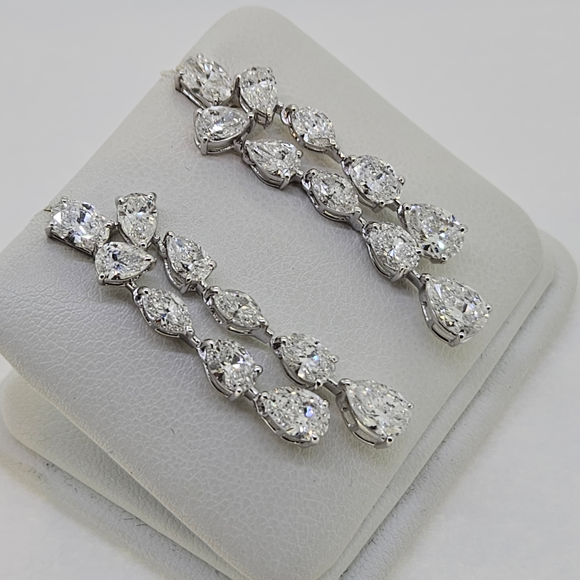 Pear and Marquise Cut Diamond Double Drop Earrings, 6.32 carats