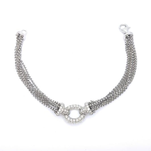 Diamond Halo Cluster Bracelet in 18ct White Gold; central 0.90ct diamond set halo on multi-strand white gold chains, with lobster clasp