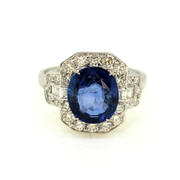 3.25ct Oval Sapphire and Diamond Cluster Dress Ring
