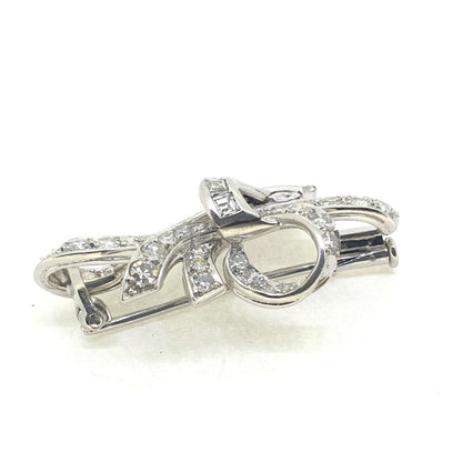 Vintage Retro 2ct Diamond Bow Spray Brooch, Circa 1950s