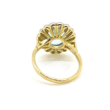 3ct Oval Aquamarine and Diamond Floral Cluster Ring