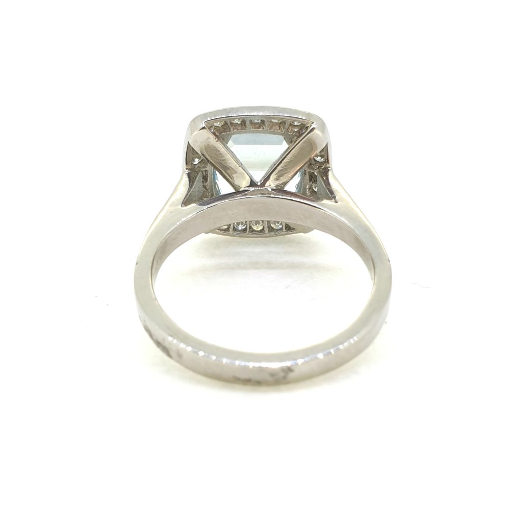 3.50ct Cushion Cut Aquamarine and Diamond Cluster Engagement Ring in Platinum