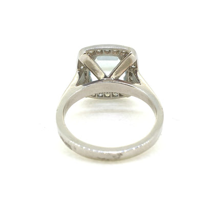 3.50ct Cushion Cut Aquamarine and Diamond Cluster Engagement Ring in Platinum