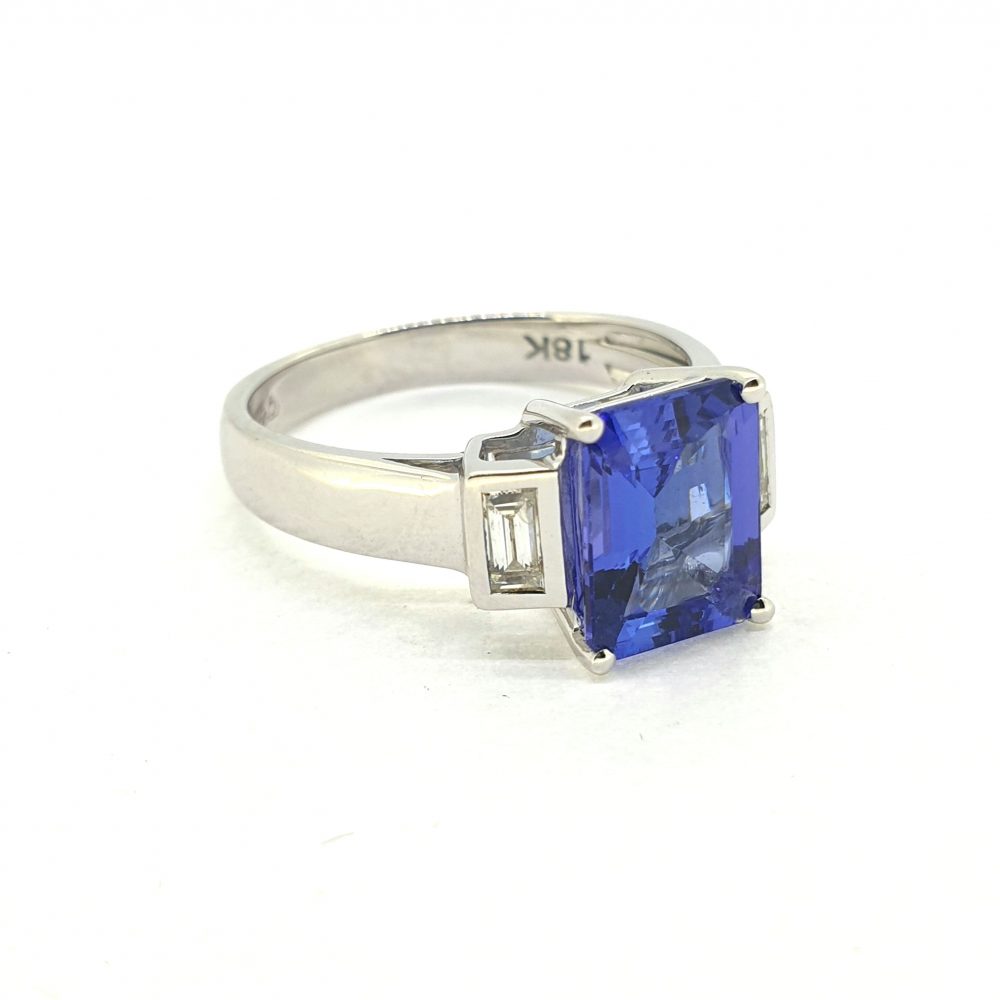 Tanzanite and Diamond Three Stone Ring