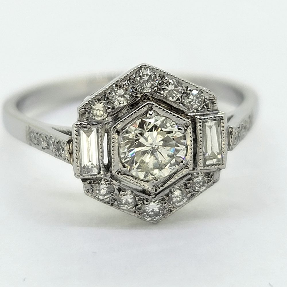 0.75ct Diamond Hexagonal Cluster Ring in Platinum
