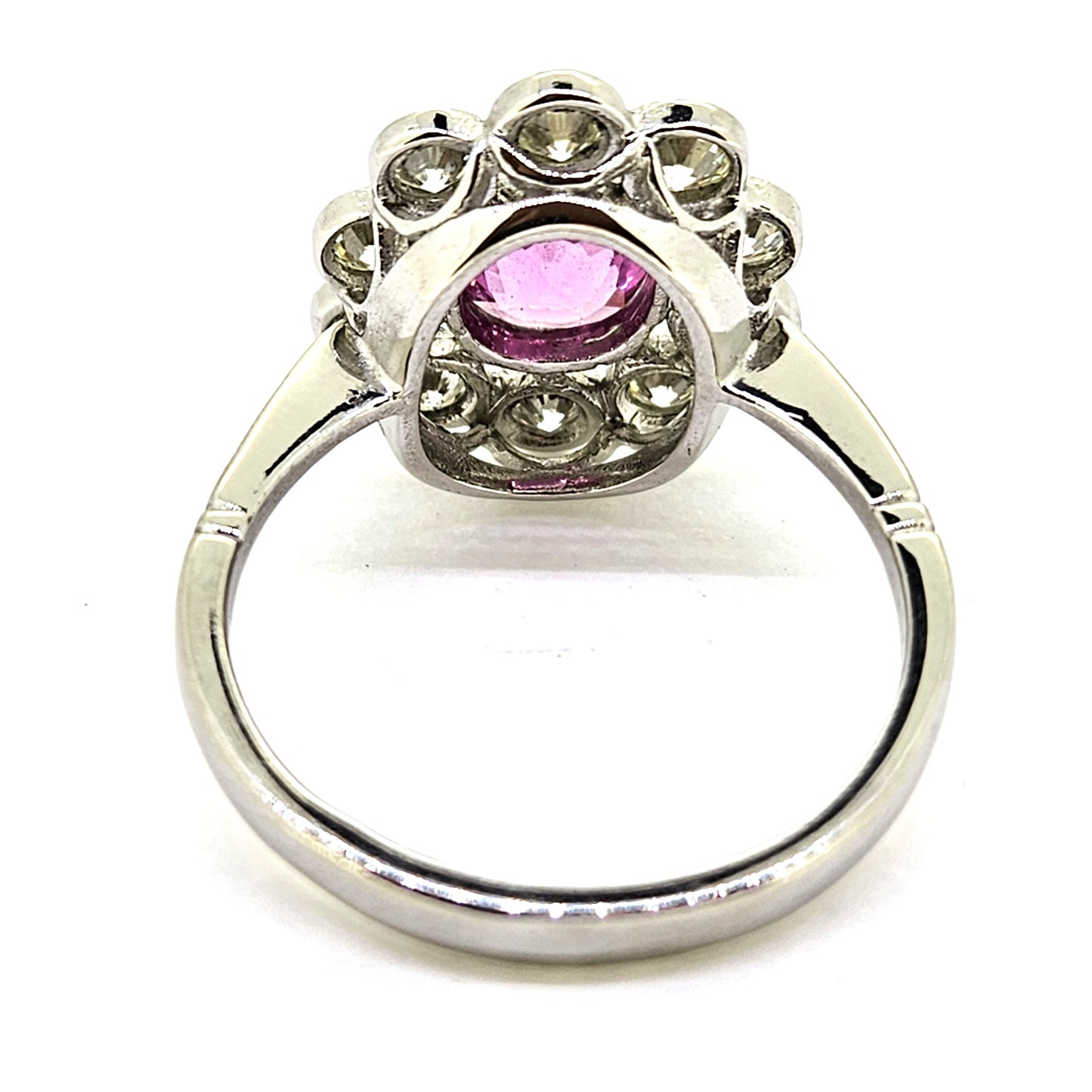 1ct Pink Sapphire and Diamond Daisy Flower Cluster Engagement Ring in Platinum