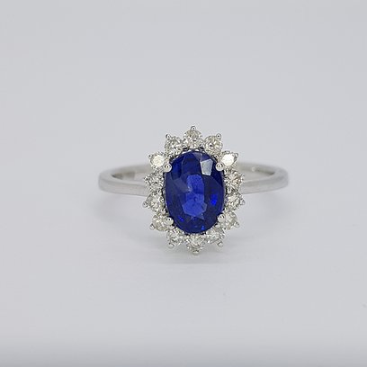 1.21ct Sapphire and Diamond Cluster Ring, 18ct White Gold