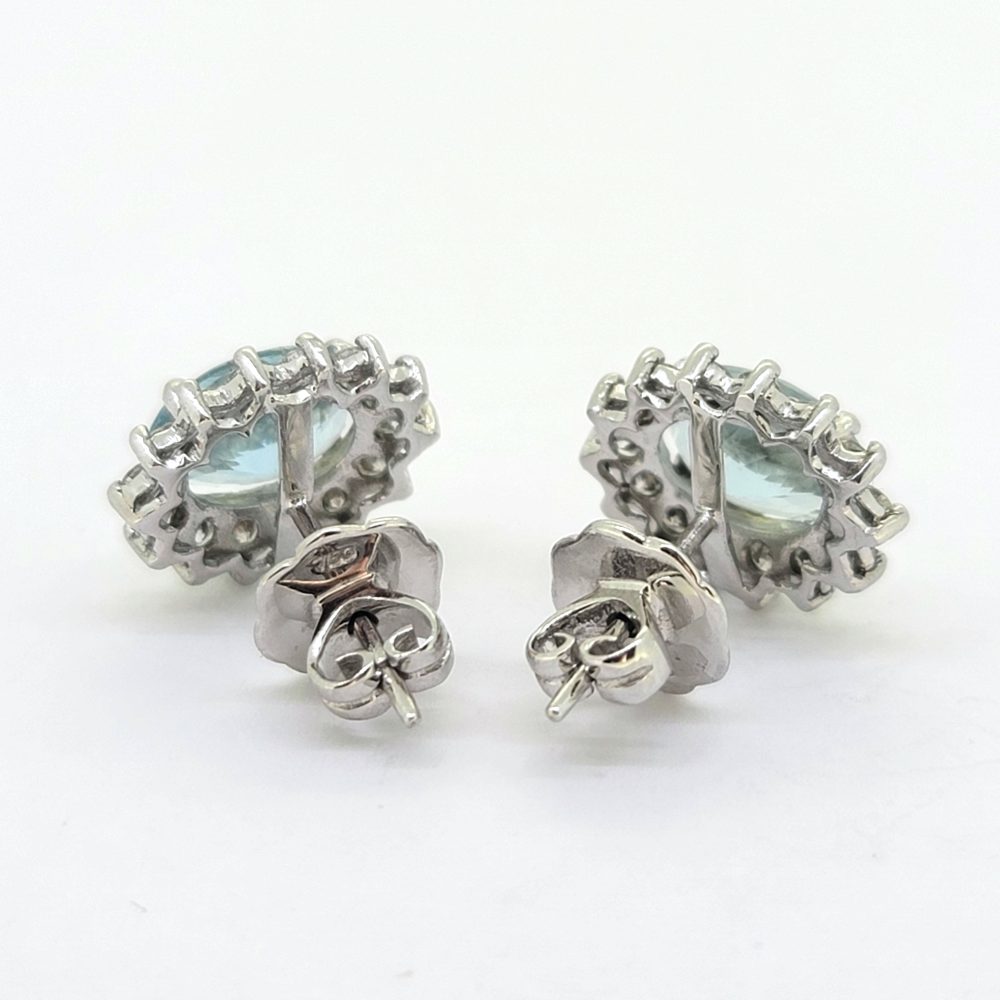 2.50ct Aquamarine and Diamond Oval Cluster Stud Earrings