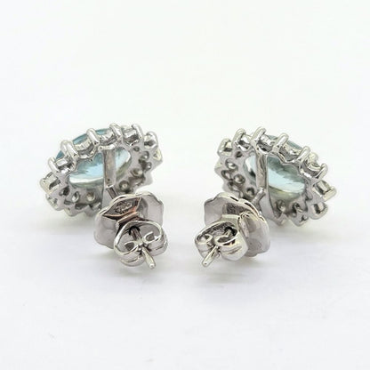 2.50ct Aquamarine and Diamond Oval Cluster Stud Earrings
