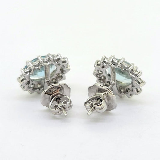 2.50ct Aquamarine and Diamond Oval Cluster Stud Earrings