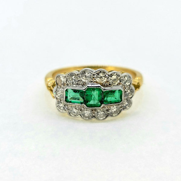 0.70ct Emerald and Diamond Cluster Dress Ring in 18ct Yellow Gold