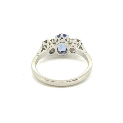 1.10ct Sapphire and Diamond Three Stone Ring in Platinum