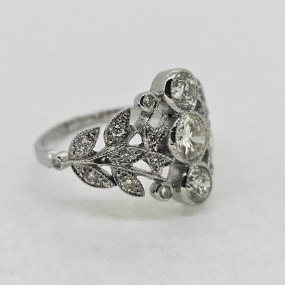 Decorative Three Stone 1.55ct Diamond Cluster Ring in Platinum