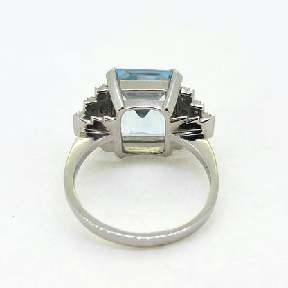 Platinum Aquamarine Cocktail Ring with Diamonds, 4.50ct Aquamarine
