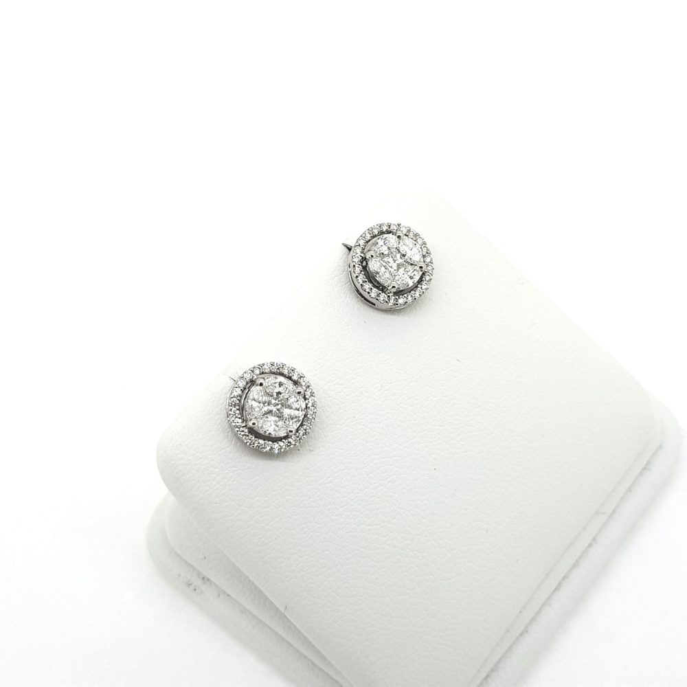 Illusion Diamond Halo Cluster Stud Earrings, 0.86 carats