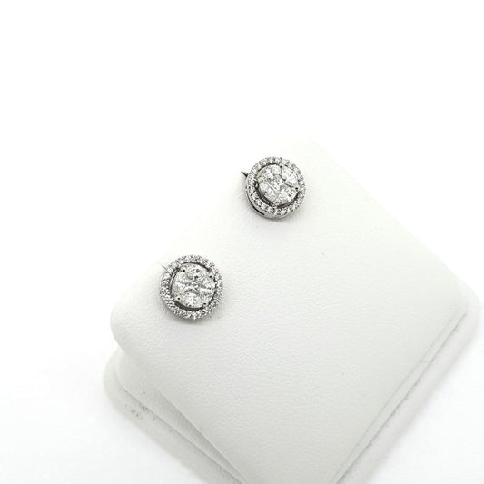 Illusion Diamond Halo Cluster Stud Earrings, 0.86 carats