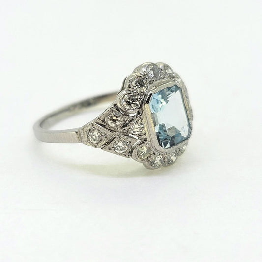1ct Aquamarine and Diamond Cluster Dress Ring