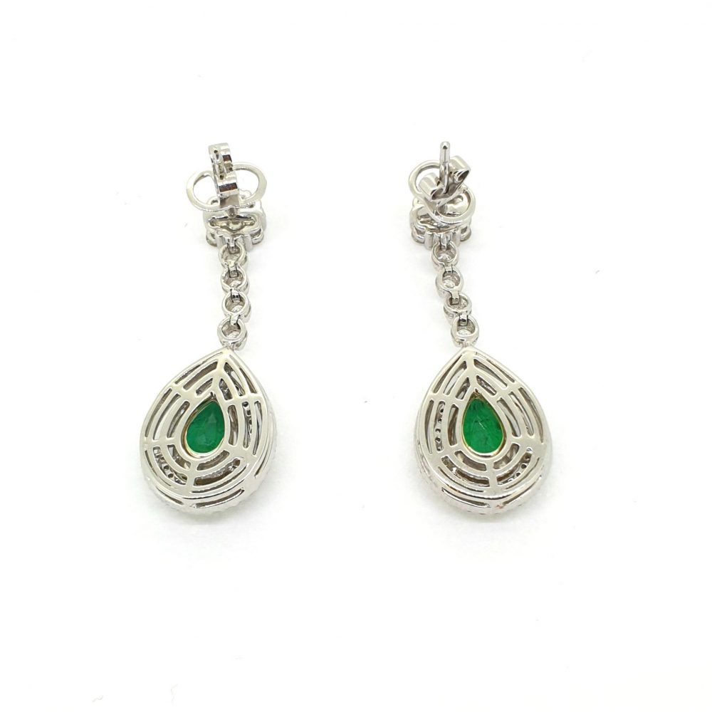 3.61ct Emerald and Diamond Pear Shaped Cluster Drop Earrings