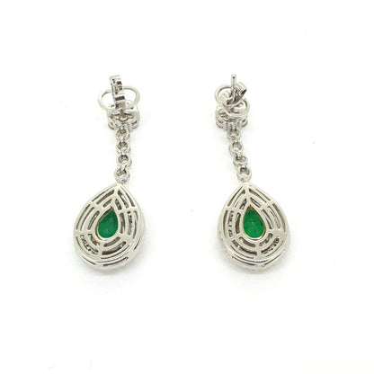 3.61ct Emerald and Diamond Pear Shaped Cluster Drop Earrings