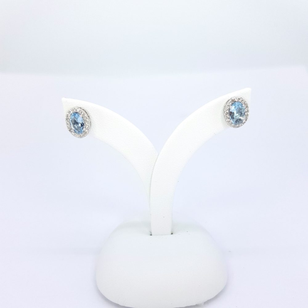 Aquamarine and Diamond Oval Cluster Stud Earrings