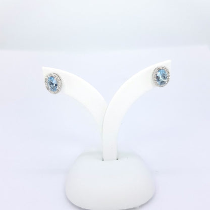 Aquamarine and Diamond Oval Cluster Stud Earrings