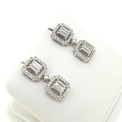 1.60ct Baguette and Brilliant Diamond Double Cluster Drop Earrings