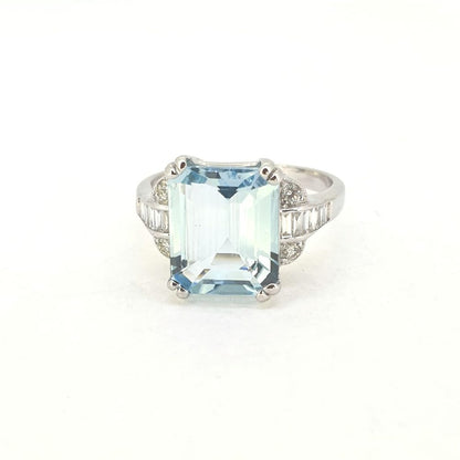 3.52ct Aquamarine and Diamond Dress Ring with baguette shoulders