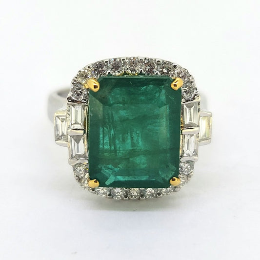 5.28ct Emerald and Diamond Cluster Engagement Ring