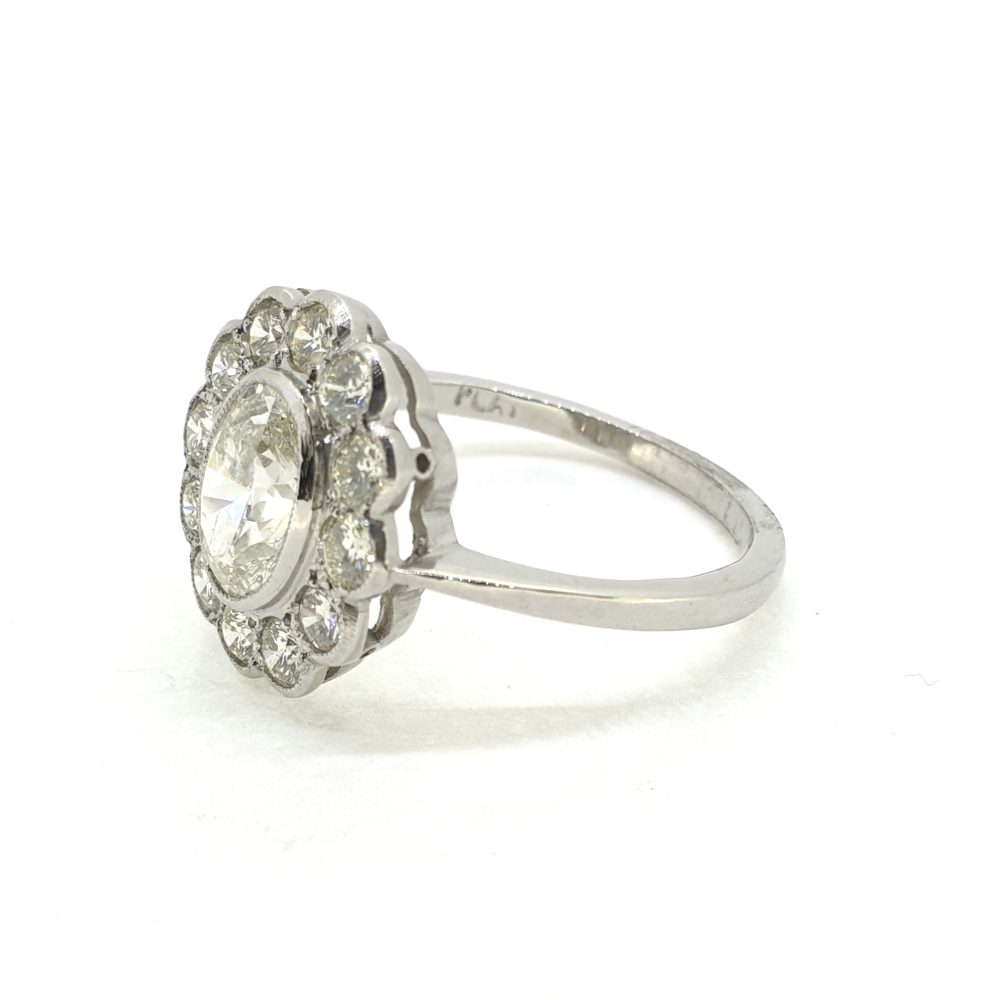 1.25ct Oval Diamond Daisy Cluster Ring in Platinum, 2 carat total