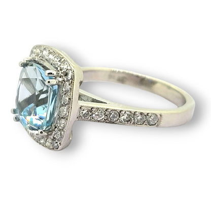 3ct Aquamarine and Diamond Cluster Engagement Ring in Platinum