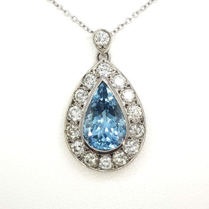 Aquamarine and Diamond Pear Shaped Cluster Pendant 1.80 carats