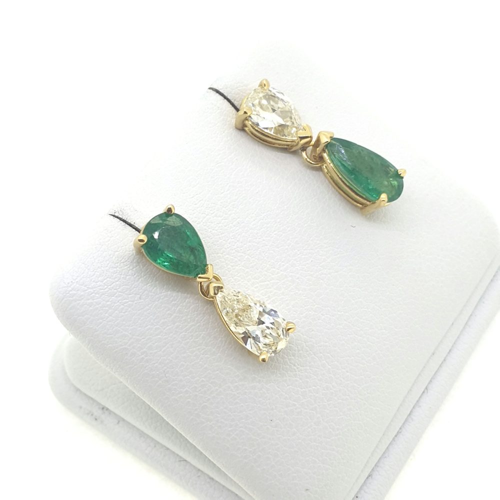 2ct Pear Cut Emerald and Diamond Reverse Drop Earrings