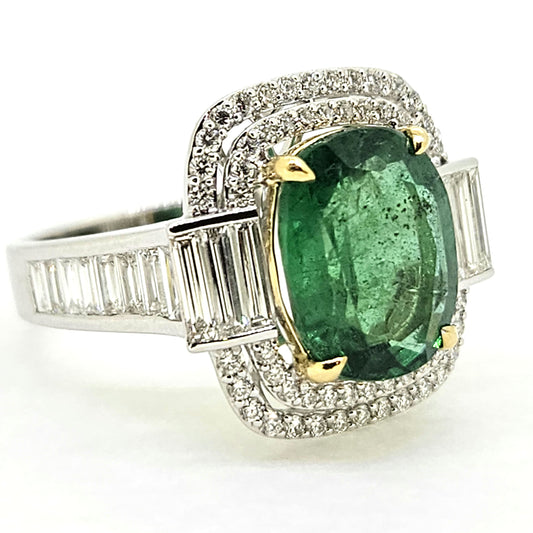 3.70ct Emerald and Diamond Cluster Dress Ring