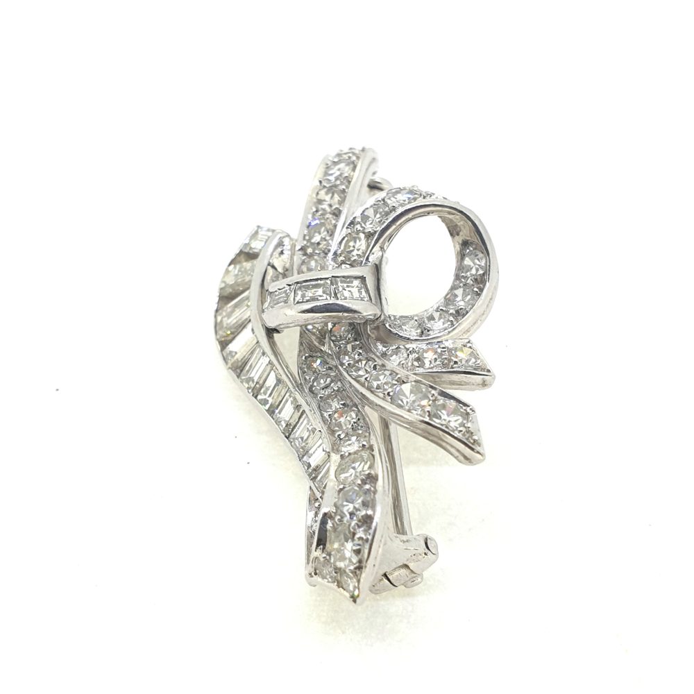 Vintage Retro 2ct Diamond Bow Spray Brooch, Circa 1950s