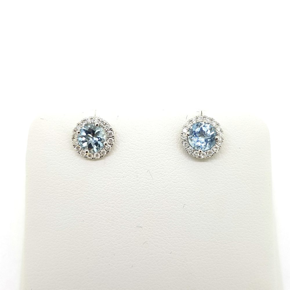 0.74ct Aquamarine and Diamond Cluster Stud Earrings