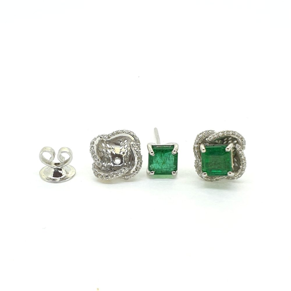 1.91ct Emerald and Diamond Halo Cluster Stud Earrings