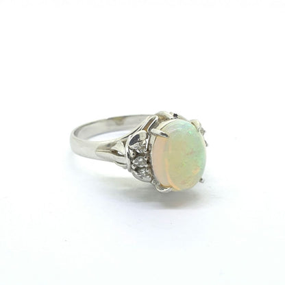 Oval Opal Ring with diamonds 18ct white gold