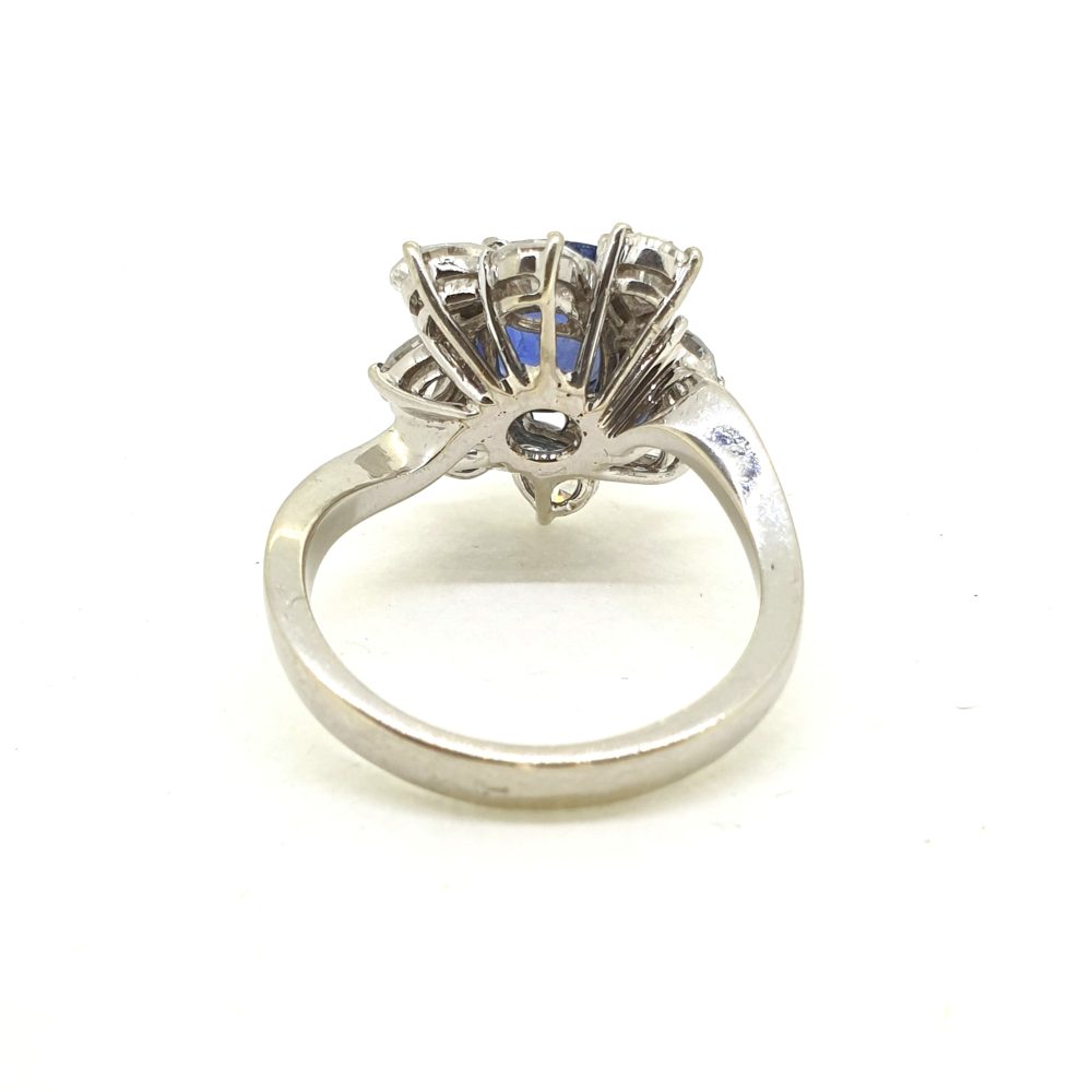 Certified 2ct Natural No Heat Sapphire and 3ct Pear Diamond Cluster Dress Ring