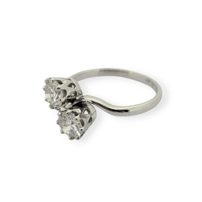 1ct Two Stone Diamond Crossover Engagement Ring in Platinum