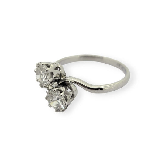 1ct Two Stone Diamond Crossover Engagement Ring in Platinum