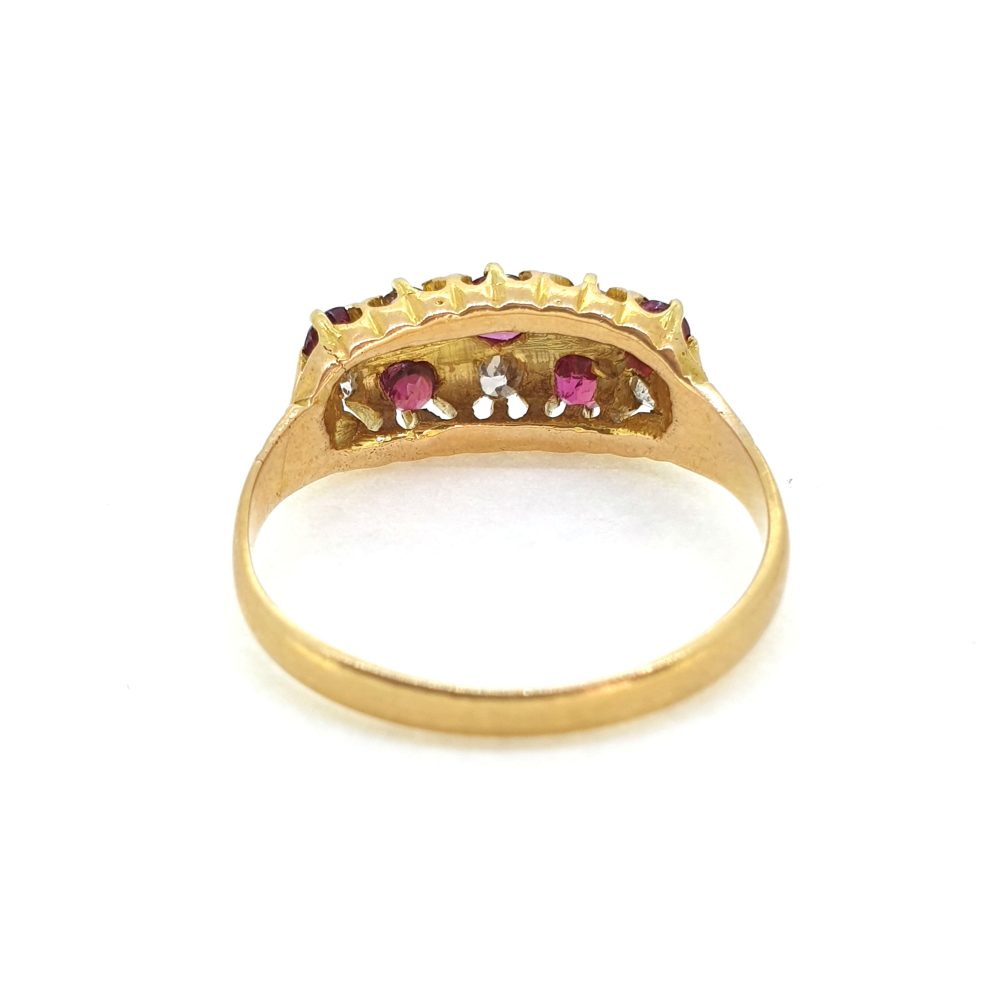 Antique Ruby and Diamond Chequerboard Cluster Ring