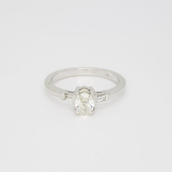 Diamond Solitaire Engagement Ring with Baguette Shoulders in 18ct White Gold
