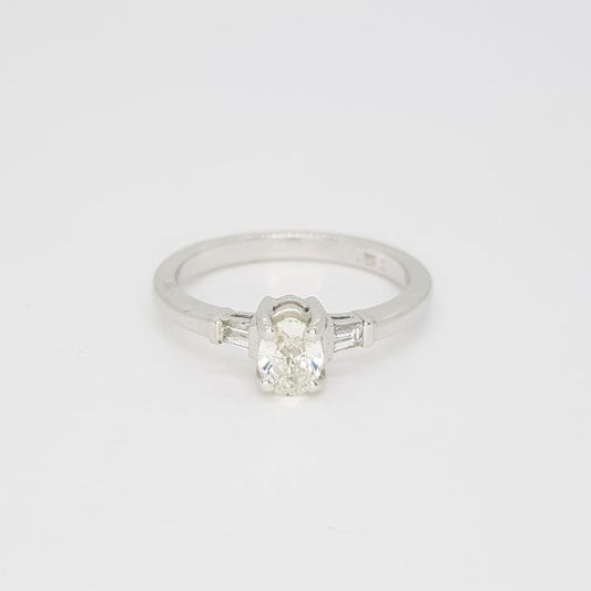 Diamond Solitaire Engagement Ring with Baguette Shoulders in 18ct White Gold