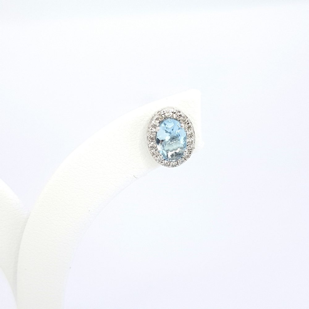 Oval Aquamarine and Diamond Cluster Stud Earrings