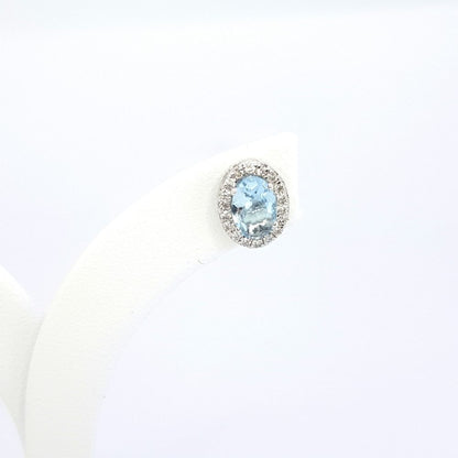 Oval Aquamarine and Diamond Cluster Stud Earrings