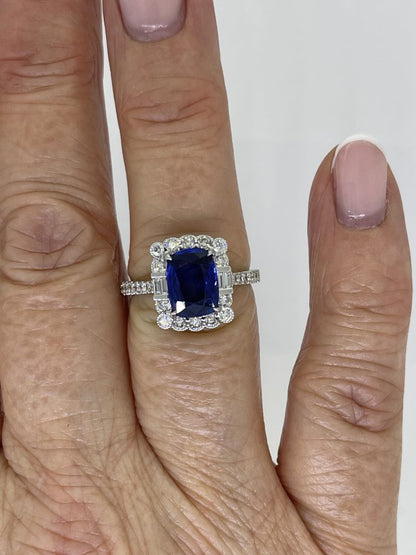 2.56ct Cushion Cut Sapphire and Diamond Cluster Ring