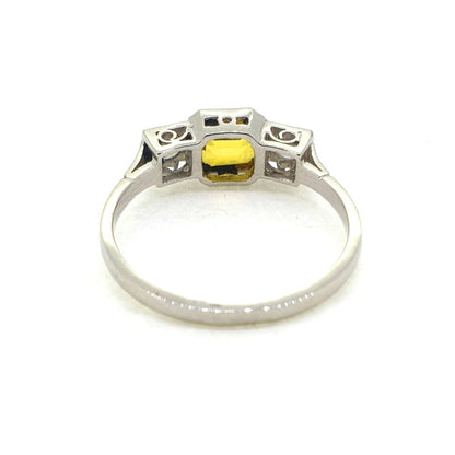 1.40ct Yellow Sapphire and Diamond Trilogy Engagement Ring in Platinum