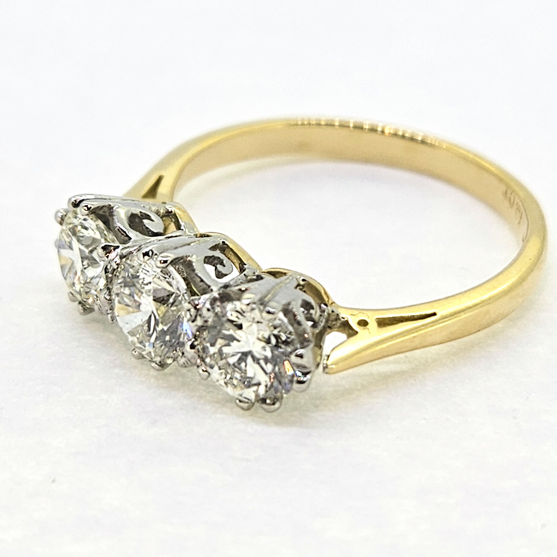 Three Stone Diamond Ring in Platinum and 18ct Yellow Gold, 1.65 carats