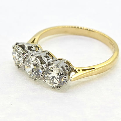Three Stone Diamond Ring in Platinum and 18ct Yellow Gold, 1.65 carats